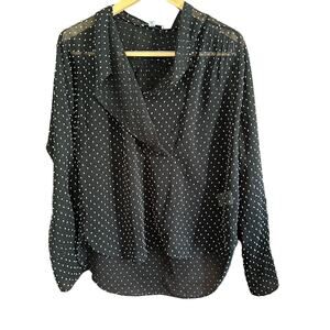 EQUIPMENT FEMME | Black Sheer Chiffon Swiss Dot Blouse Clip Dot  | Size Small